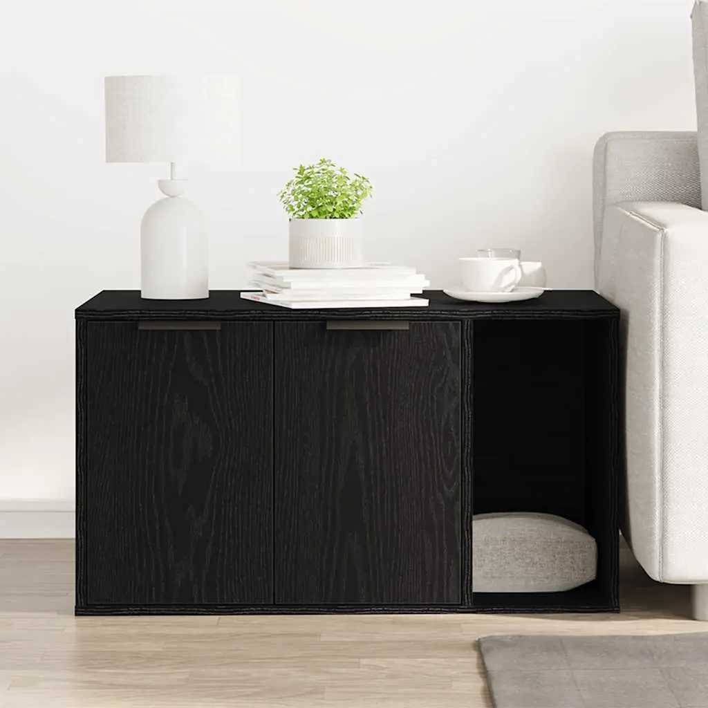 Cat Litter Box Enclosure Engineered Wood 80x50x45cm Black Oak