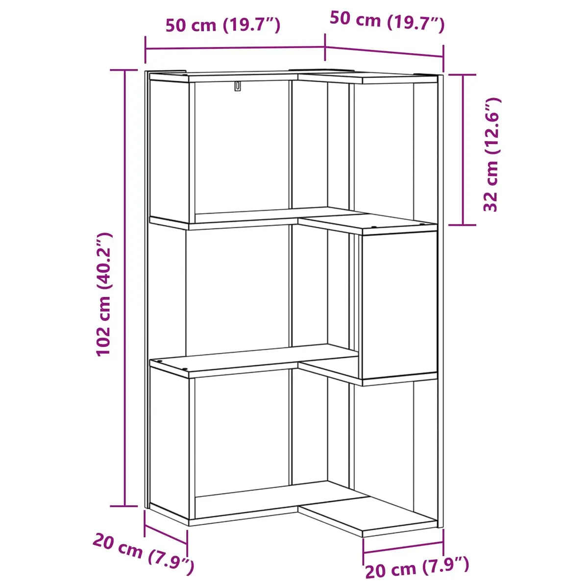 Black Oak Bookcase 50 x 50 x 102 cm