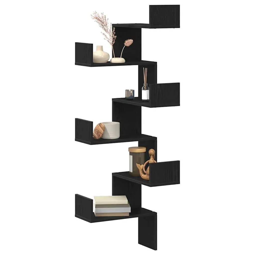 Wall Corner Shelf Black Oak Storage Display Organiser Bedroom Living Room Decor