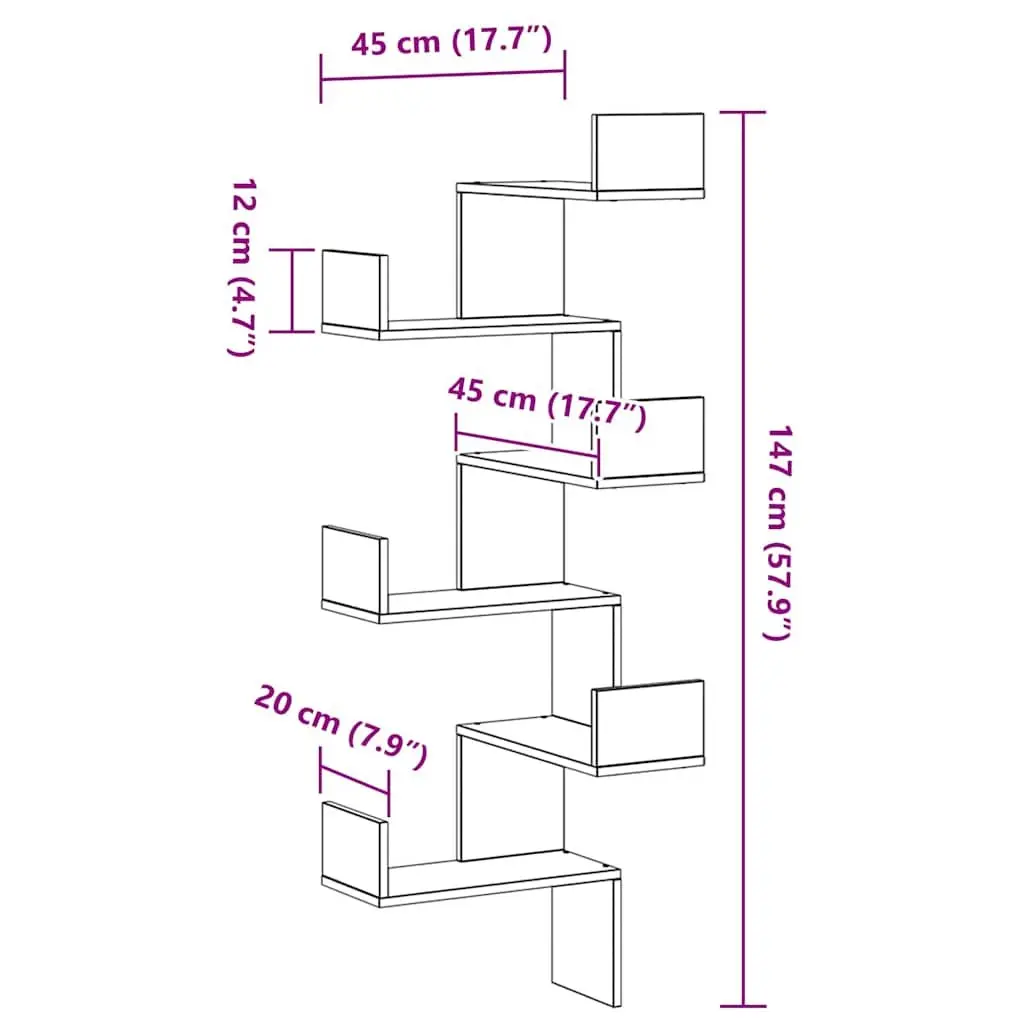 Wall Corner Shelf Black Oak Storage Display Organiser Bedroom Living Room Decor