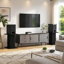 Black Engineered Wood Speaker Stands - 30 x 30 x 40 cm