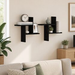 Floating Wall Shelves 2 pcs Black Engineered Wood Storage