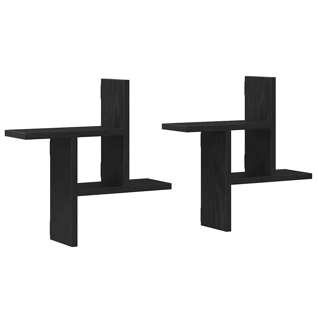 Floating Wall Shelves 2 pcs Black Engineered Wood Storage