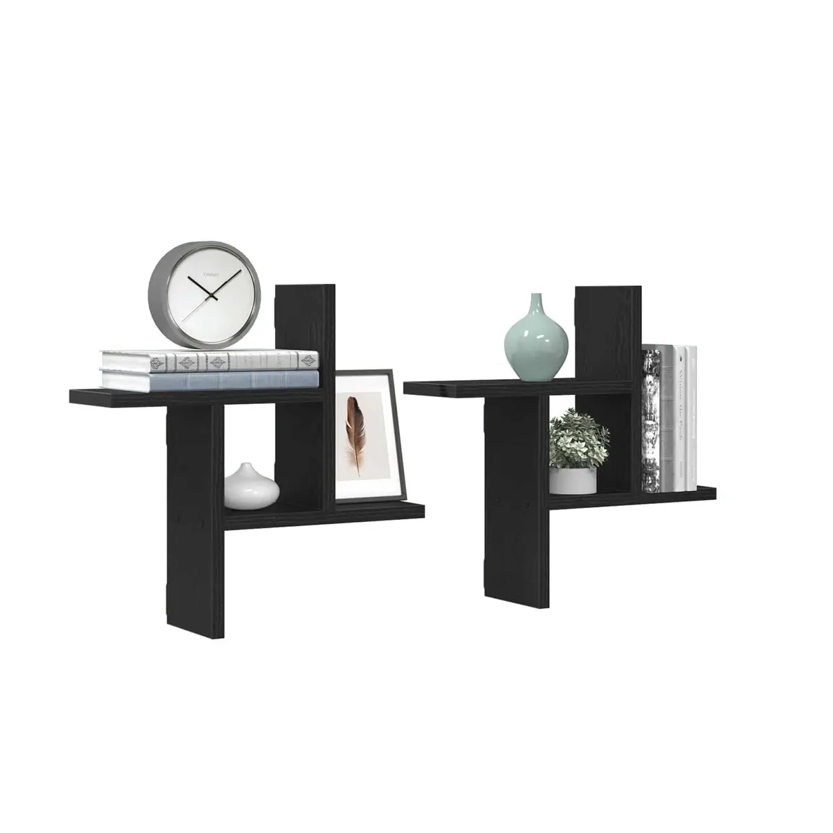 Floating Wall Shelves 2 pcs Black Engineered Wood Storage