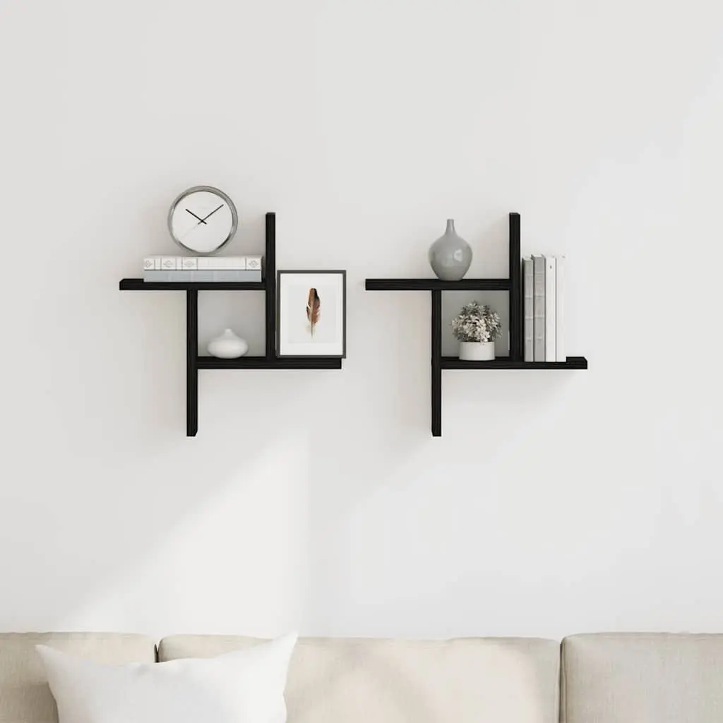 Floating Wall Shelves 2 pcs Black Engineered Wood Storage