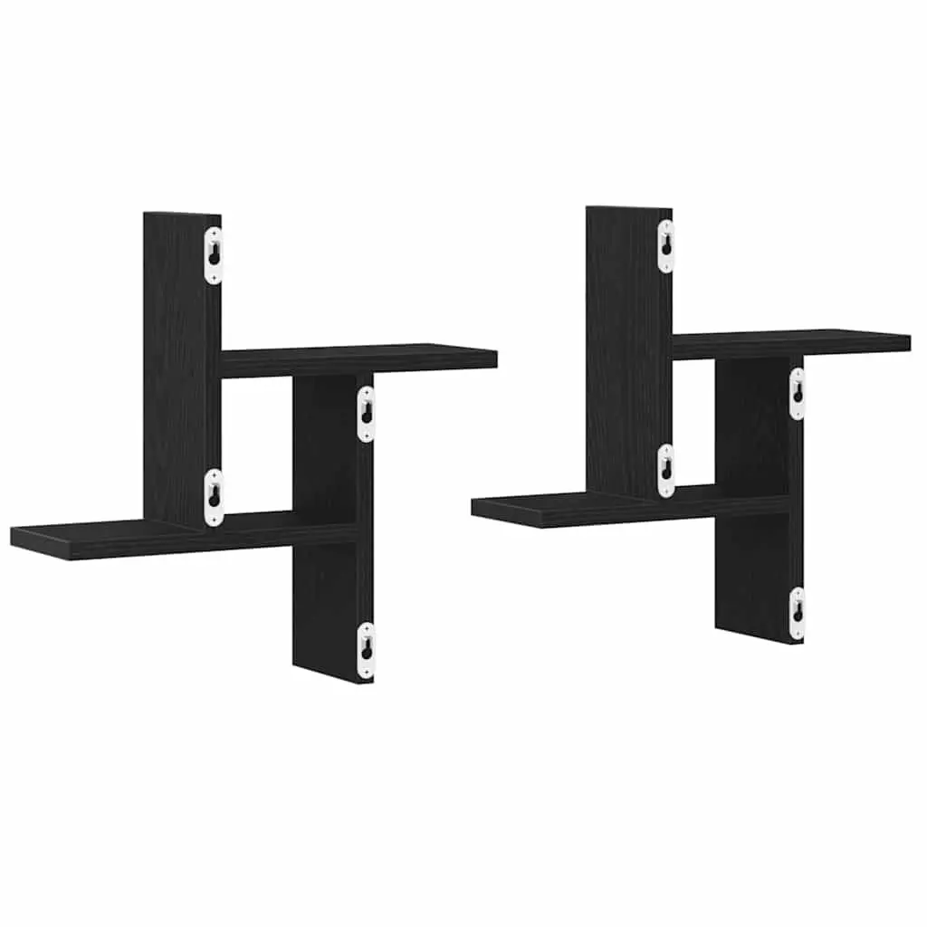 Floating Wall Shelves 2 pcs Black Engineered Wood Storage