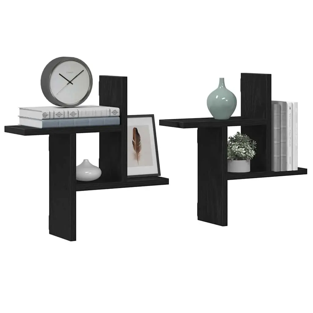 Floating Wall Shelves 2 pcs Black Engineered Wood Storage