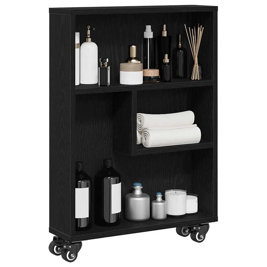Black Oak Engineered Wood Narrow Storage Trolley
