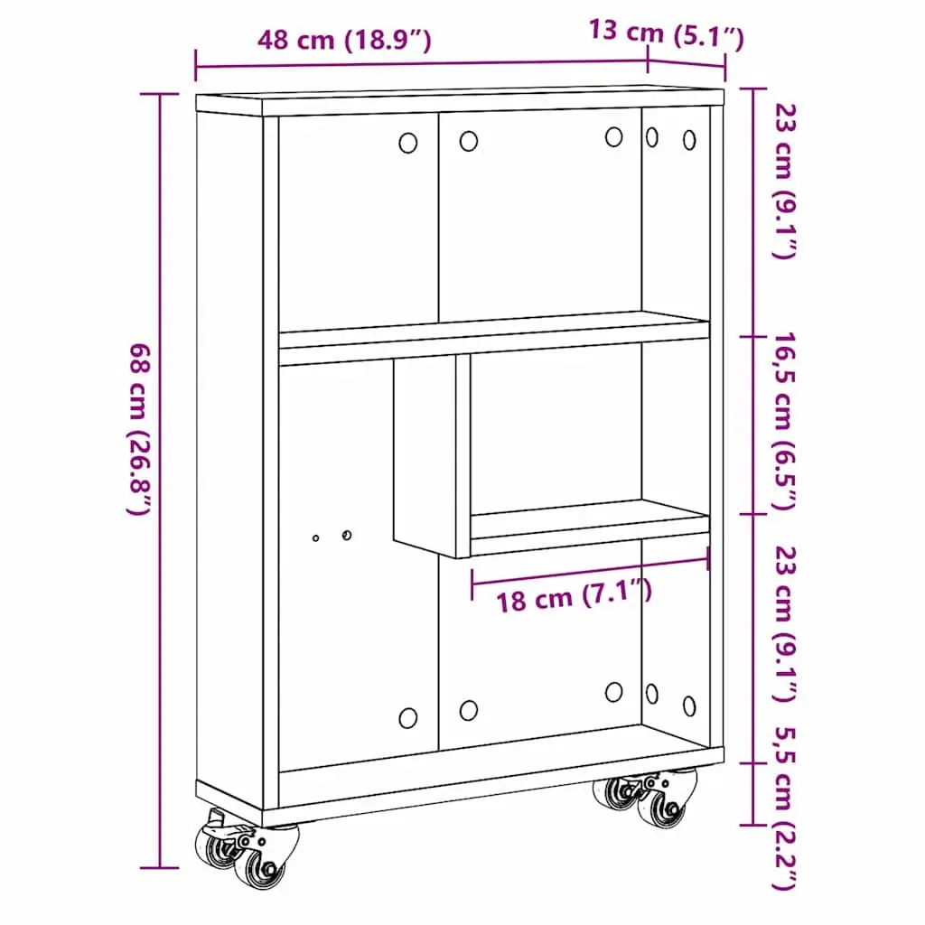 Black Oak Engineered Wood Narrow Storage Trolley