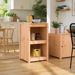 Brown Oak Kitchen Cabinet with Solid Pine Wood Shelving