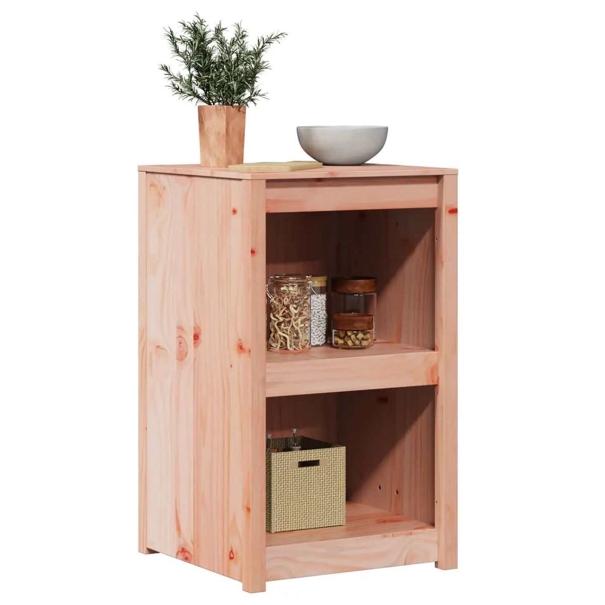 Brown Oak Kitchen Cabinet with Solid Pine Wood Shelving
