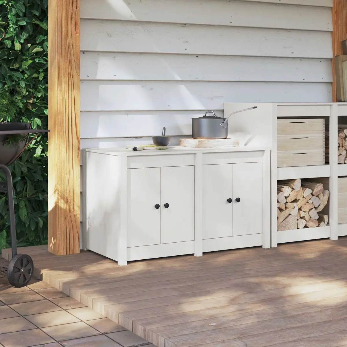 White Solid Pine Kitchen Cabinet for Storage