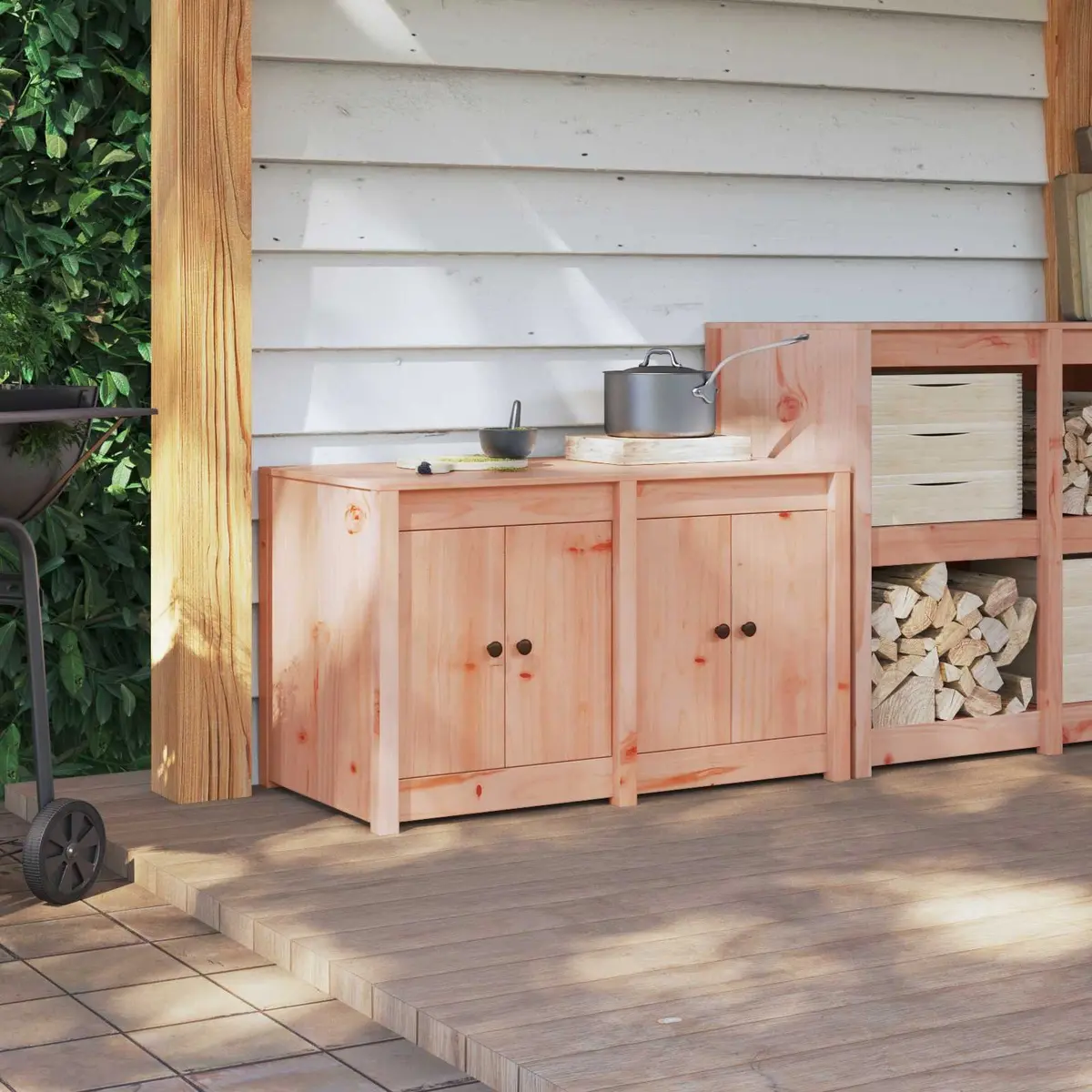Brown Oak Kitchen Cabinet with Shelf