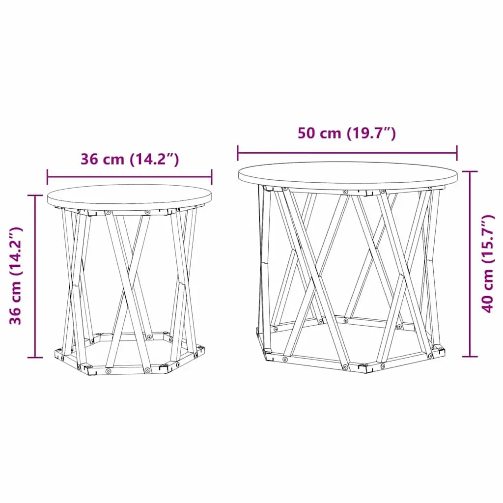 Side Table Engineered Wood Steel Frame Round Black Modern Minimalist 2 Piece Set