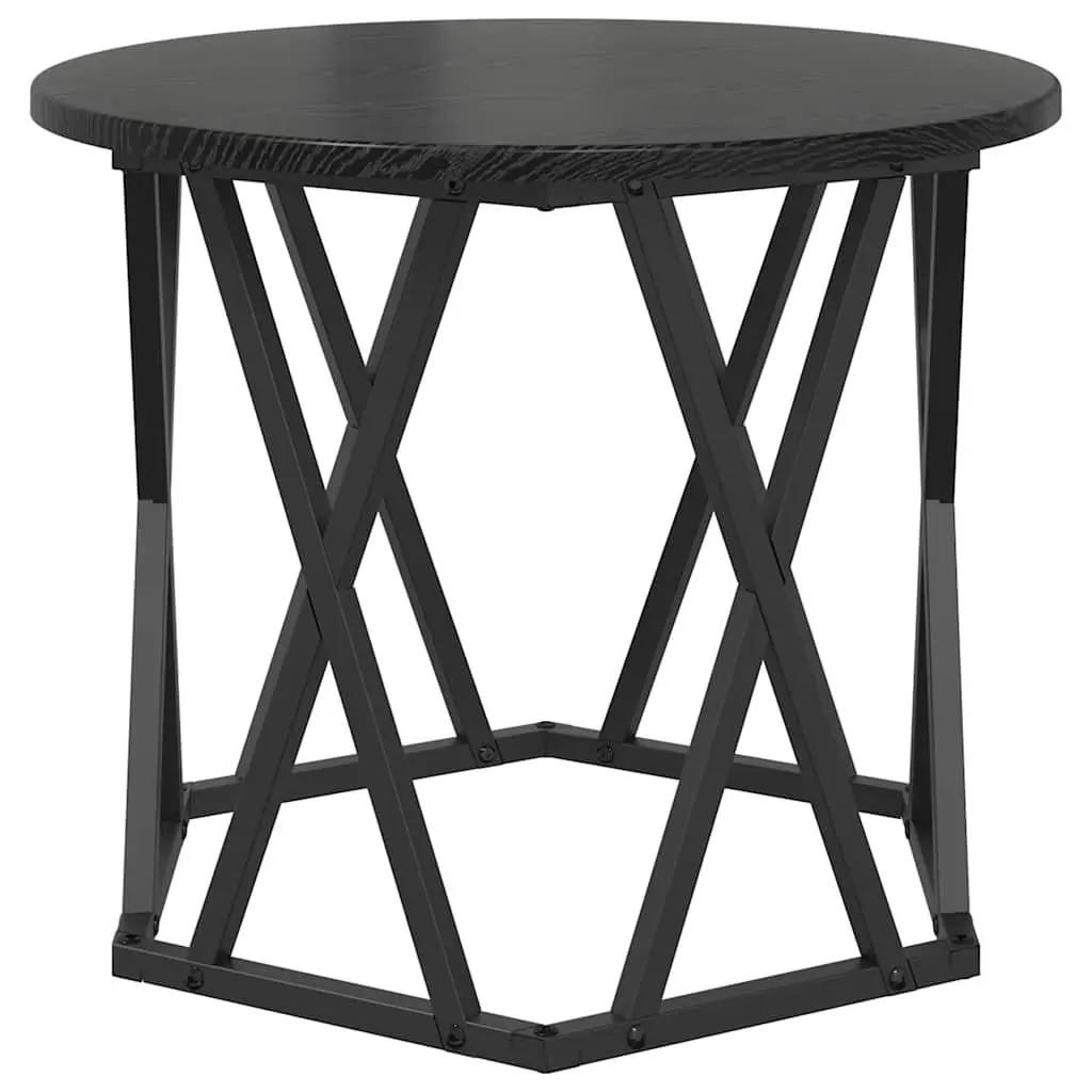 Side Table Engineered Wood Steel Frame Round Black Modern Minimalist 2 Piece Set