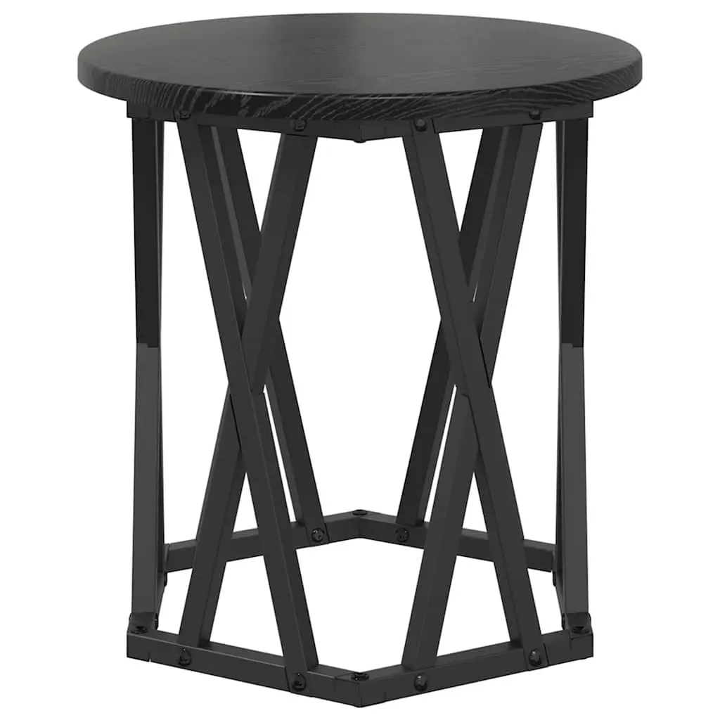 Side Table Engineered Wood Steel Frame Round Black Modern Minimalist 2 Piece Set