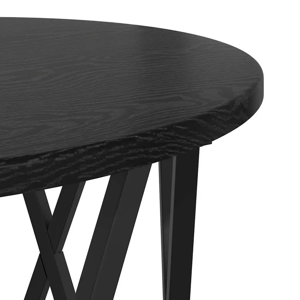 Side Table Engineered Wood Steel Frame Round Black Modern Minimalist 2 Piece Set