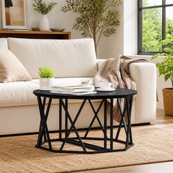 Black Round Coffee Table 80x80x42cm Modern Design