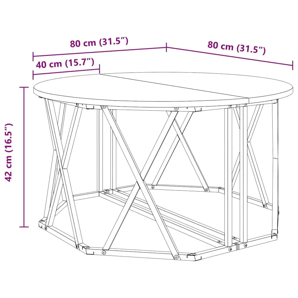 Round Coffee Table Black 80x80x42cm Living Room Accent Furniture Modern Design