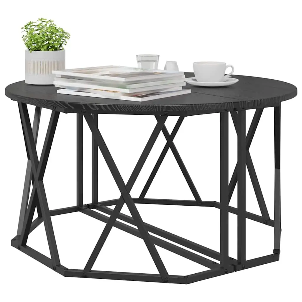 Round Coffee Table Black 80x80x42cm Living Room Accent Furniture Modern Design