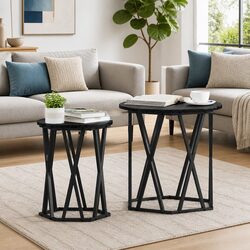 Round Coffee Table Modern Living Room Accent Lounge Furniture Black