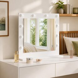 LED Vanity Mirror White 60x55x18cm Makeup Bathroom Glass Engineered Wood