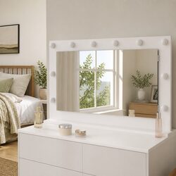 LED Vanity Mirror White Bedroom Dressing Table Wall Mount Glass Engineered Wood
