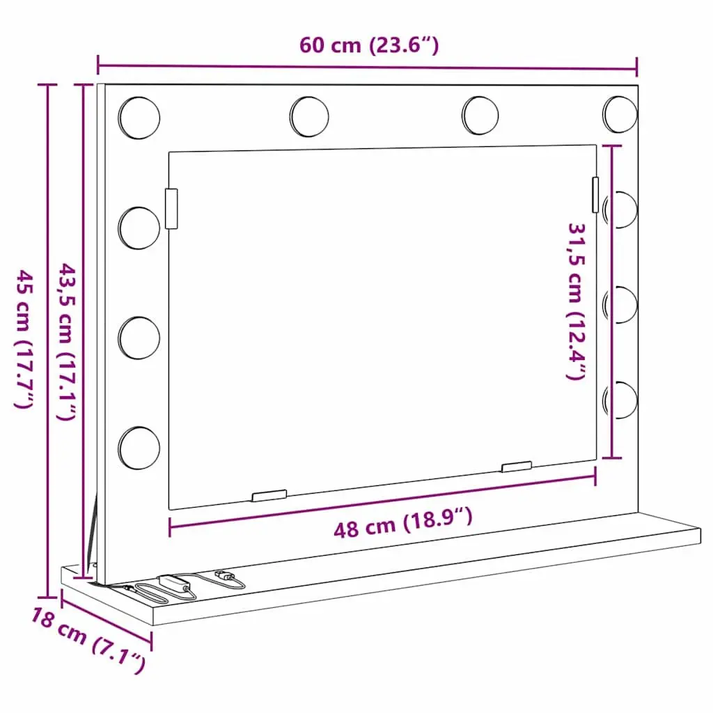LED Vanity Mirror with Integrated Lighting 60x45x18cm