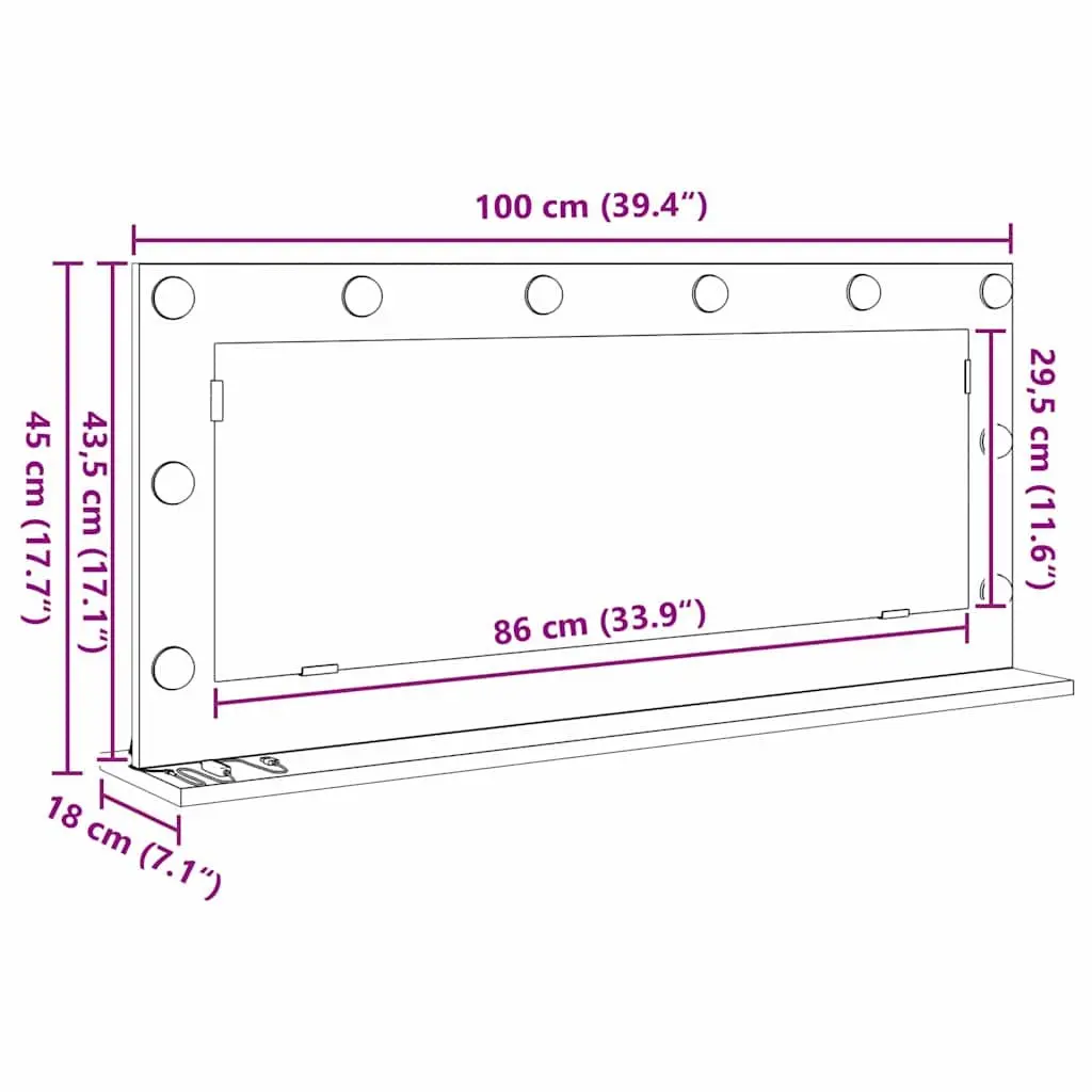 White LED Vanity Mirror for Bedroom Dressing Table 100x45cm