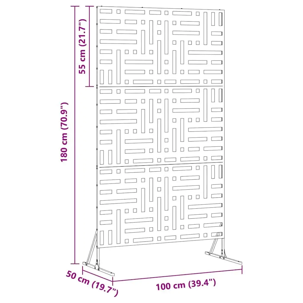 Garden Privacy Screen Steel 100x50x180cm Black Rectangle