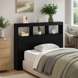 Sleek Black Oak Engineered Wood Headboard with LED Light