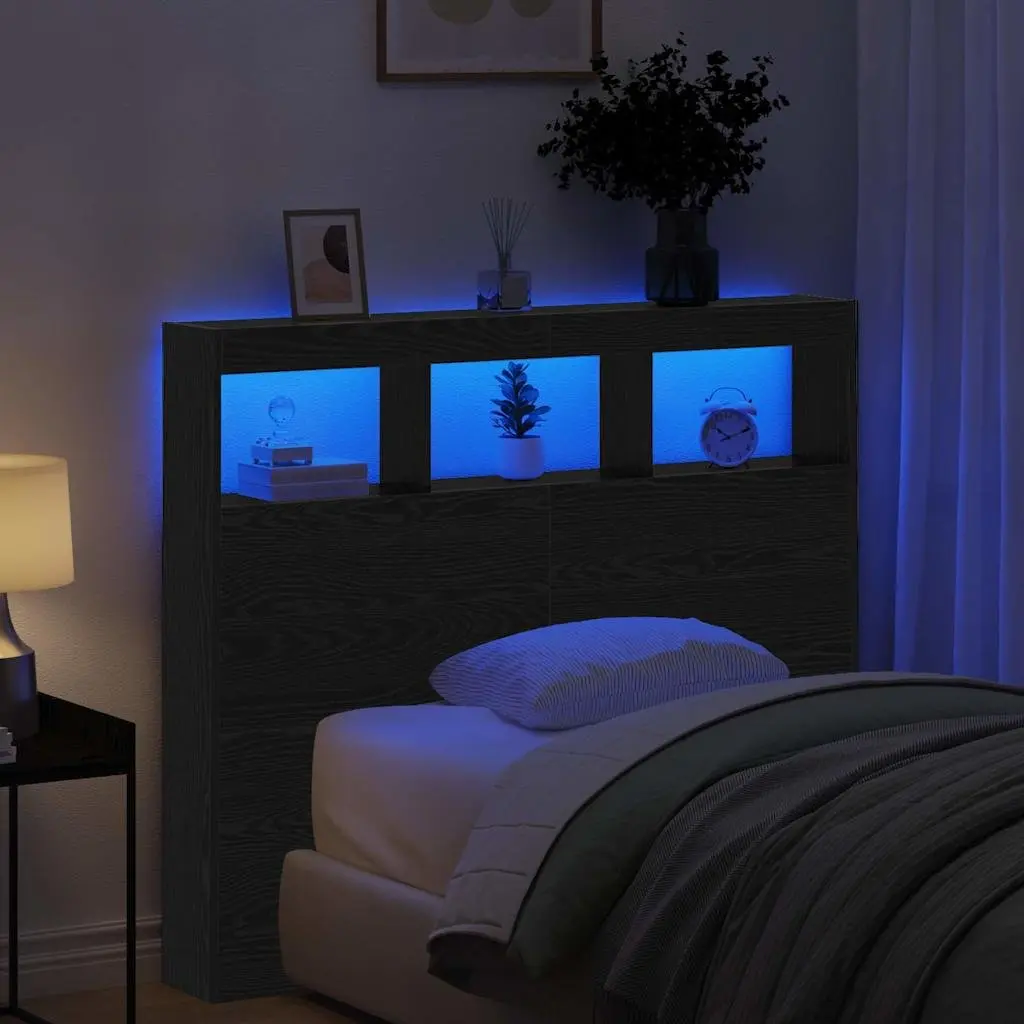 Black Oak Engineered Wood Headboard with LED Light