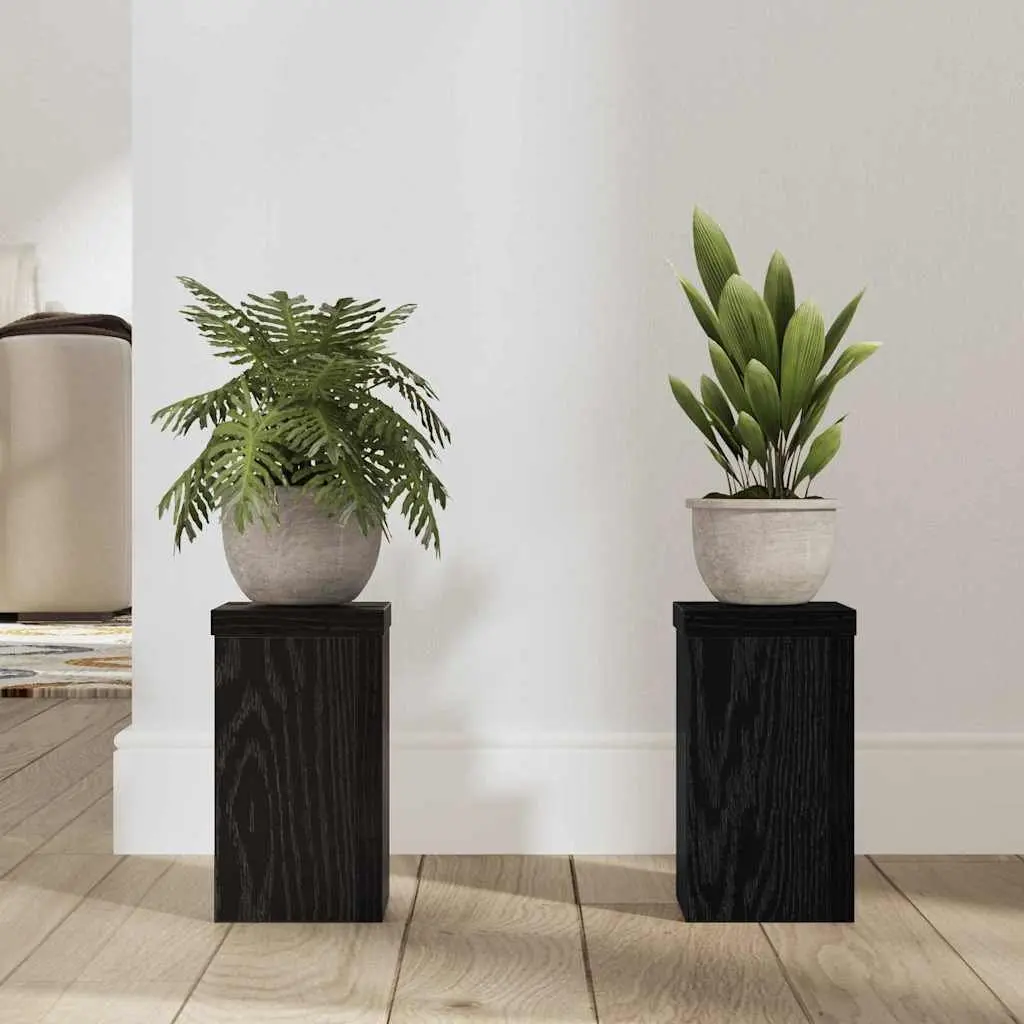 Plant Stand Engineered Wood 10 x 10 x 18 cm Black 2 pcs Indoor Outdoor Garden Display Pot