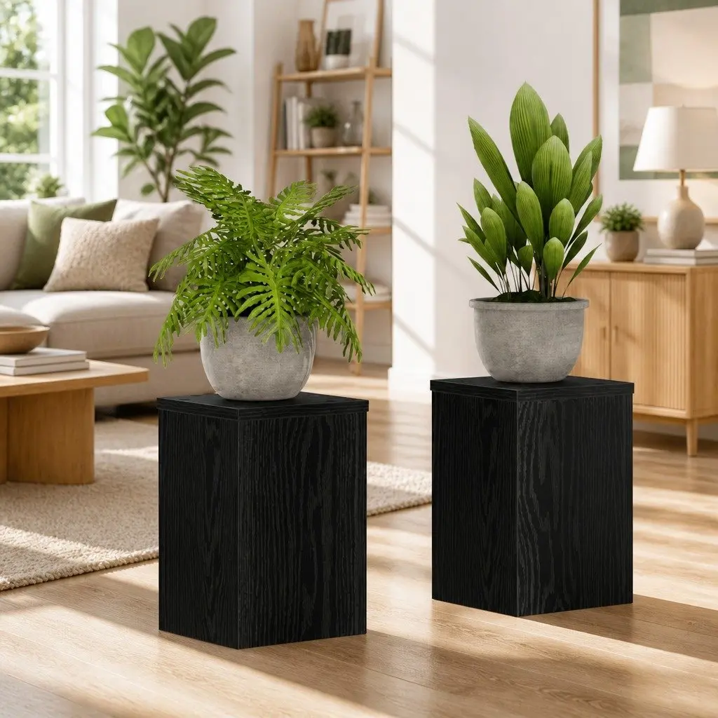 Plant Stand 2 pcs Black Engineered Wood Indoor Outdoor Garden Display 20x20x30cm