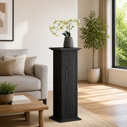 Black Oak Plant Display Stand with Storage Compartment