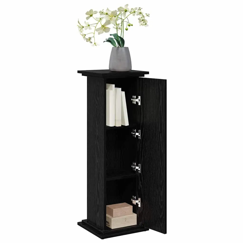 Black Oak Plant Display Stand with Storage Compartment