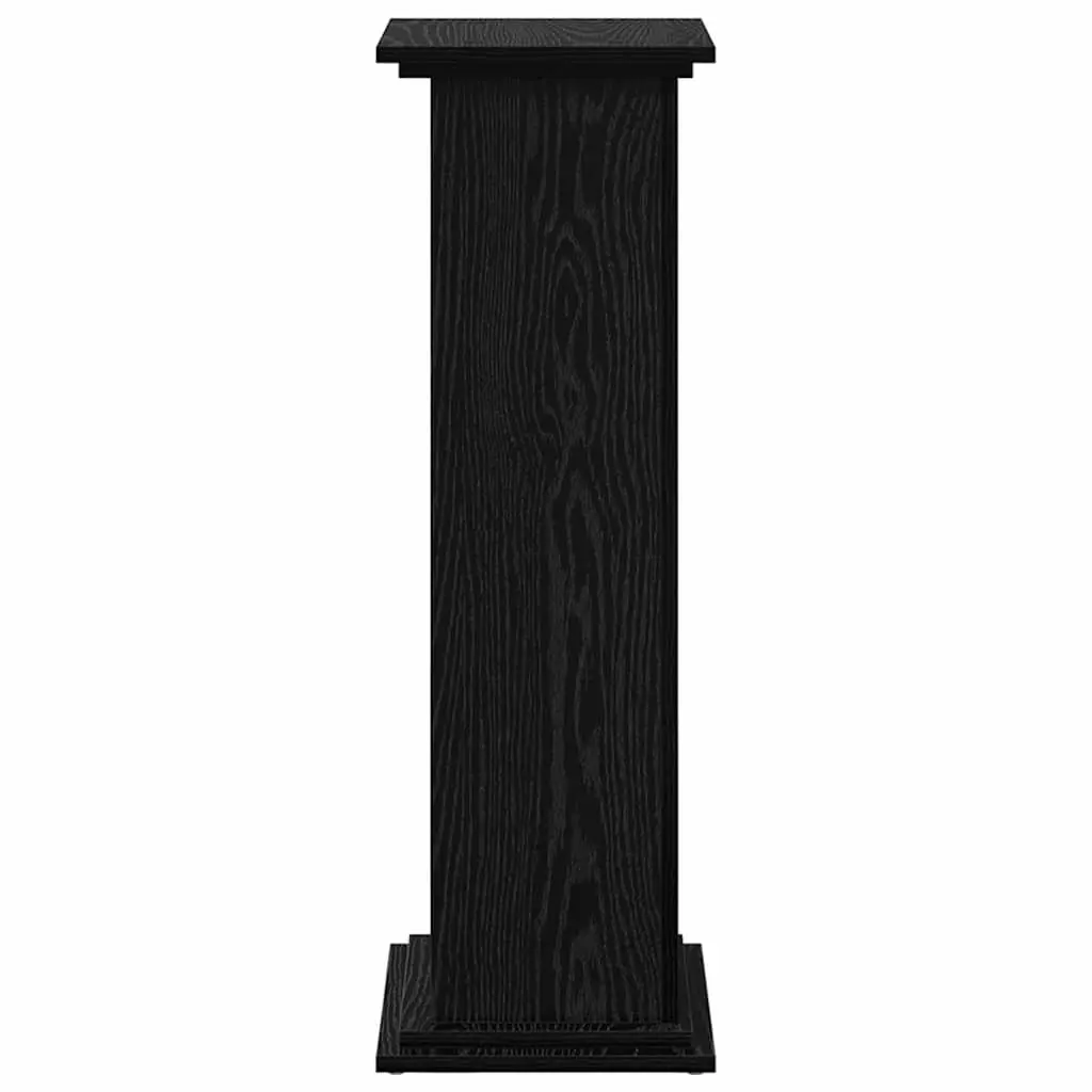 Black Oak Plant Display Stand with Storage Compartment