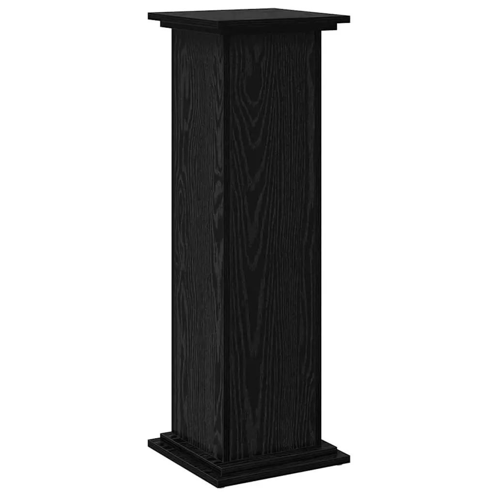 Black Oak Plant Display Stand with Storage Compartment
