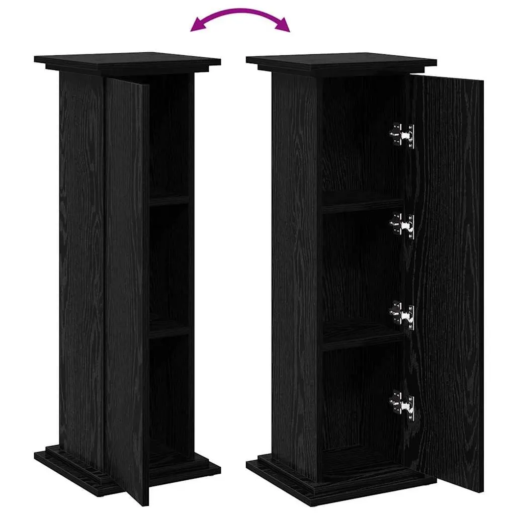 Black Oak Plant Display Stand with Storage Compartment
