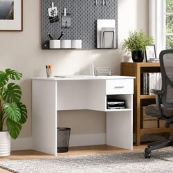 Durable White Writing Desk with Drawer for Modern Offices