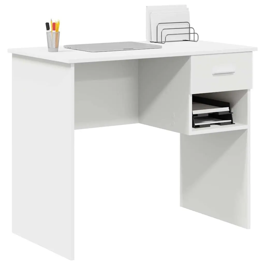 White Writing Desk with Drawer Engineered Wood Office Study Furniture Storage