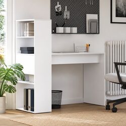 White Modern Study Desk with Shelves 113x54x120cm