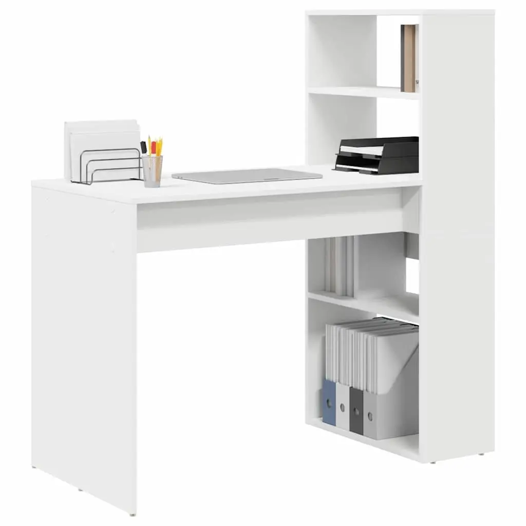 White Modern Study Desk with Shelves 113x54x120cm