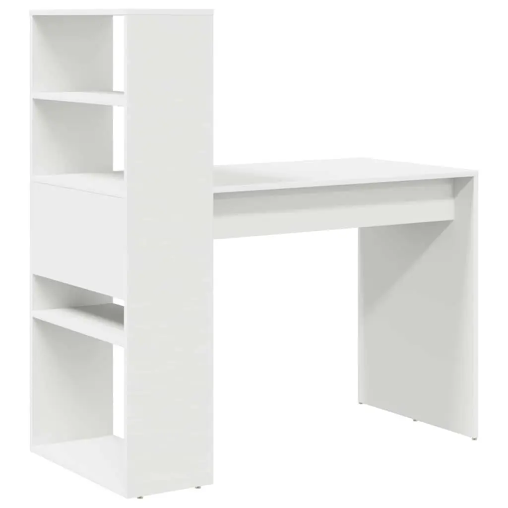 White Modern Study Desk with Shelves 113x54x120cm