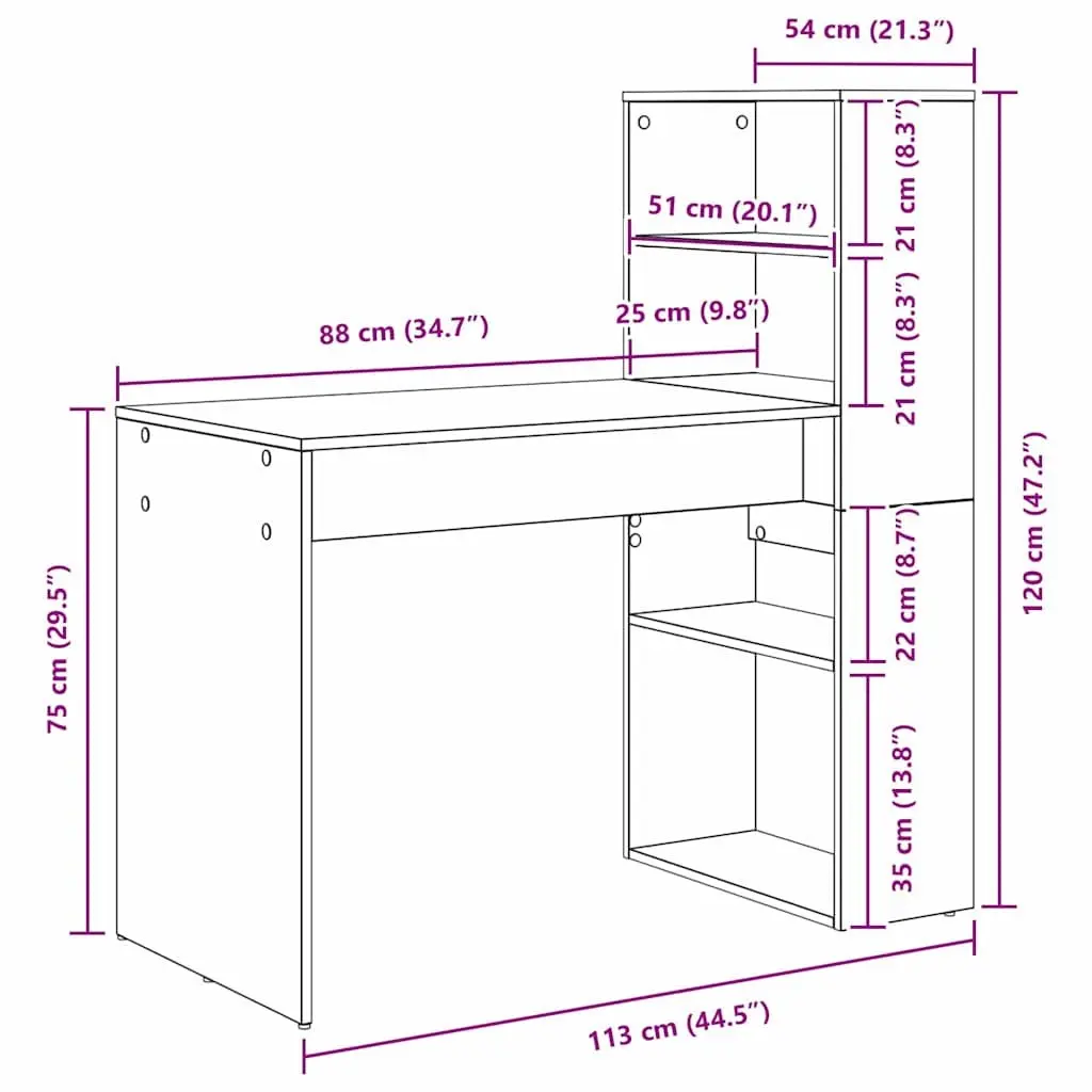 White Modern Study Desk with Shelves 113x54x120cm