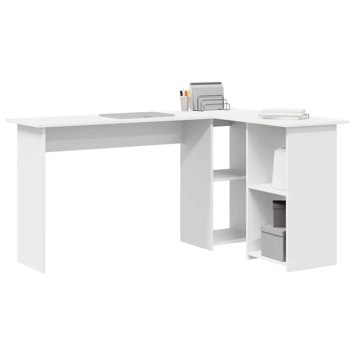 White Corner Desk with Shelving for Home Office