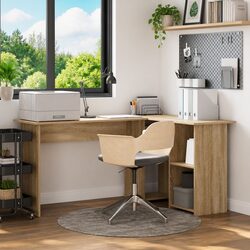Sturdy Corner Desk with Shelf in Sonoma Oak 142 x 102 x 73 cm