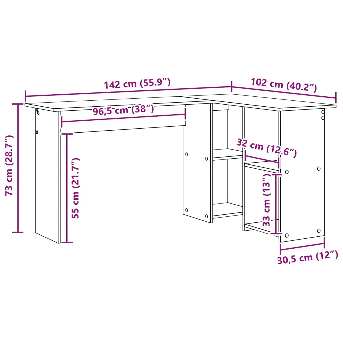 Corner Desk Engineered Wood Modern Office Workspace Brown 142 x 102 x 73 cm