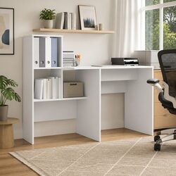 Durable White Engineered Wood Desk with Shelves 131.5x50x106.5cm