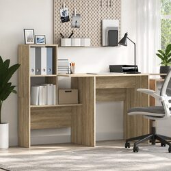 Durable Engineered Wood Desk with Built-In Storage in Brown